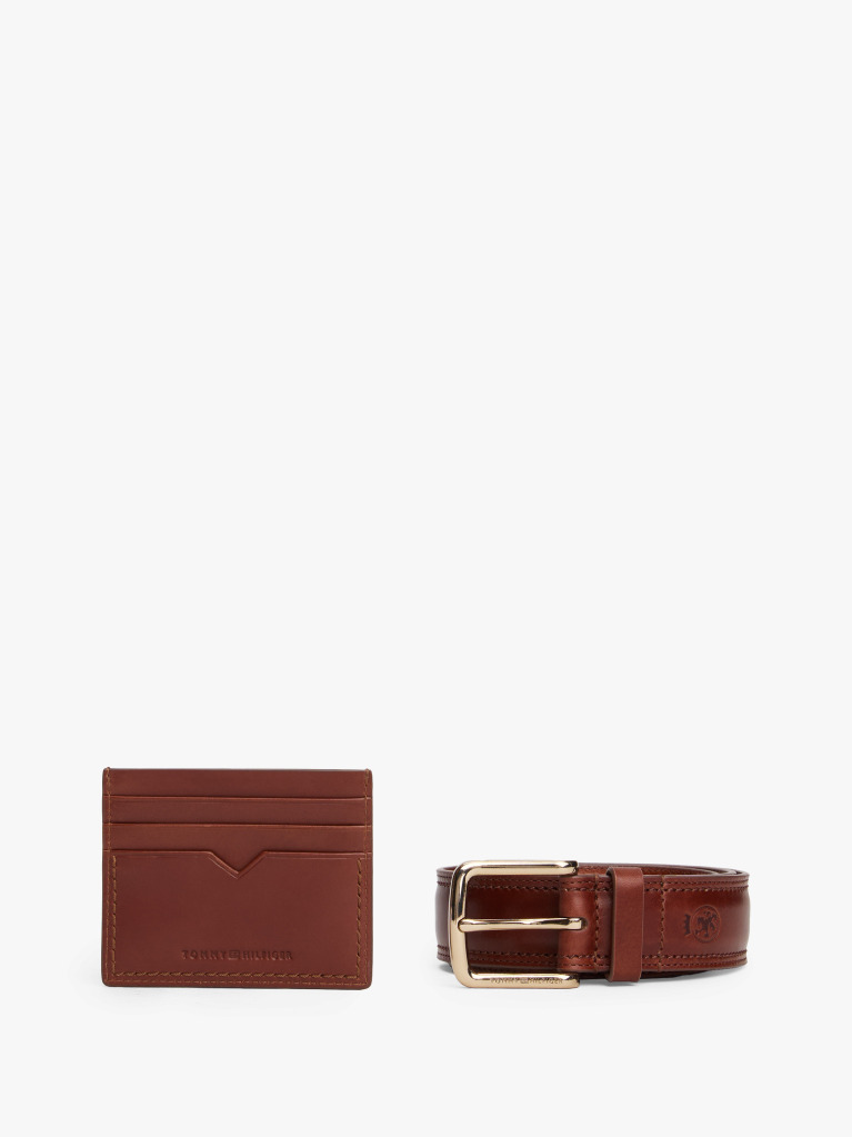 Brown TH Crest Leather Belt And Card Holder Gift Box  Men
