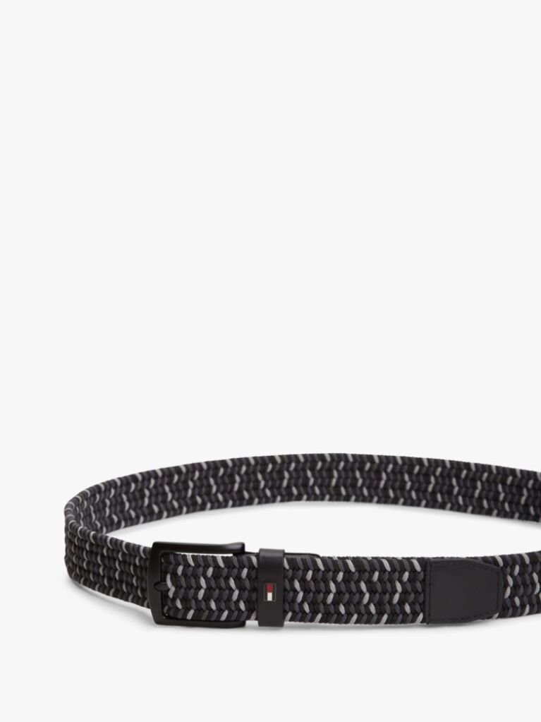 Black Denton Rectangular Buckle Braided Elastic Belt  Men