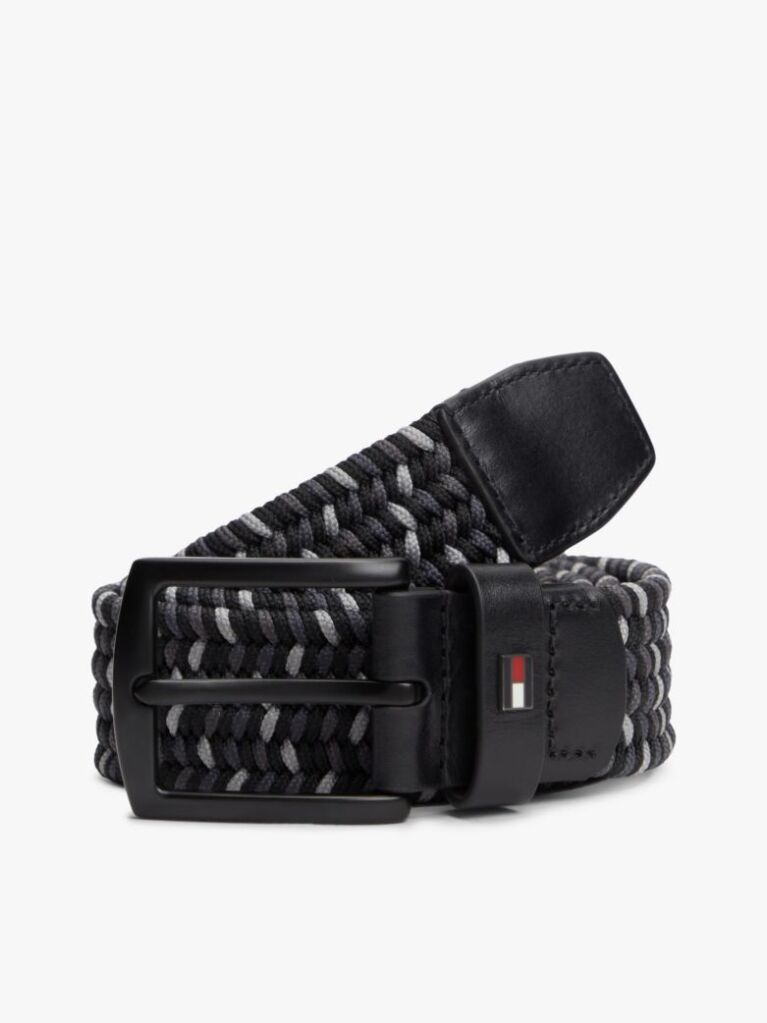 Black Denton Rectangular Buckle Braided Elastic Belt  Men