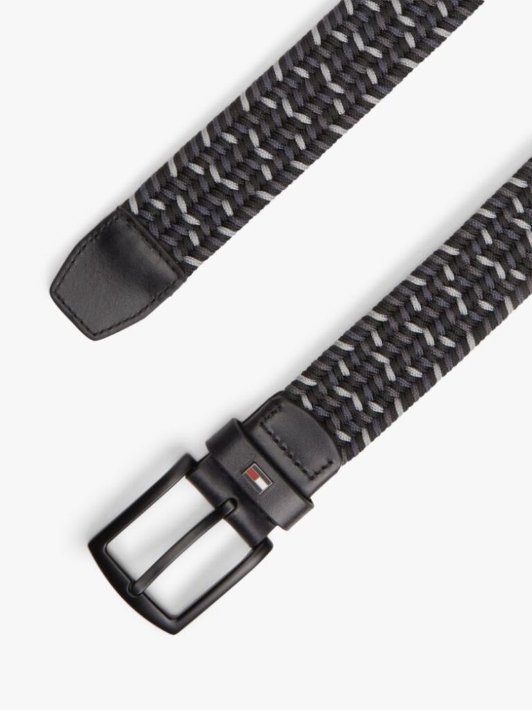 Black Denton Rectangular Buckle Braided Elastic Belt  Men