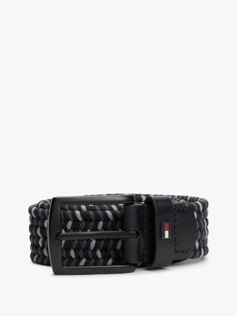 Black Denton Rectangular Buckle Braided Elastic Belt  Men