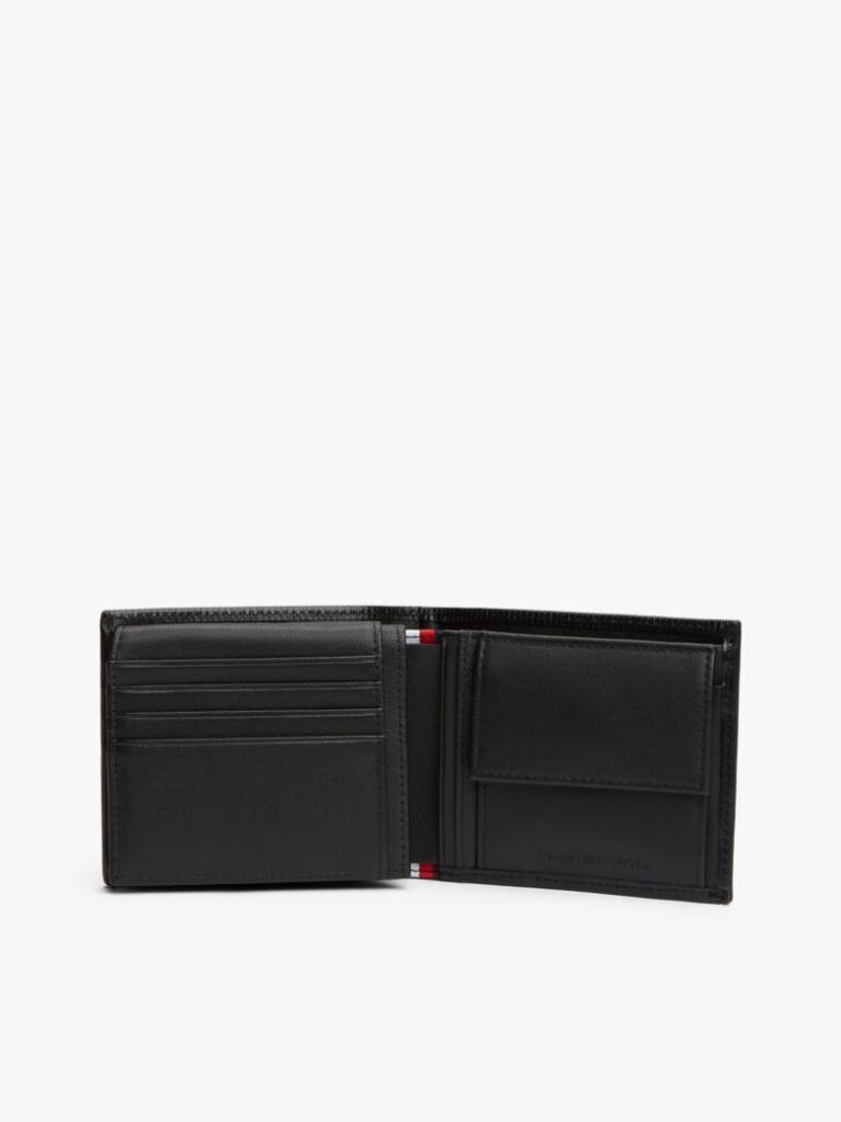 Black Hilfiger Flag Ribbed Leather Flap Wallet  Men