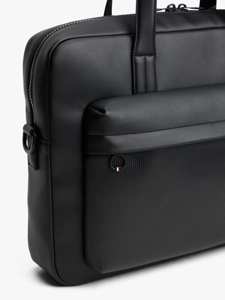 Black Hilfiger Flag Ribbed Pocket Laptop Bag  Men