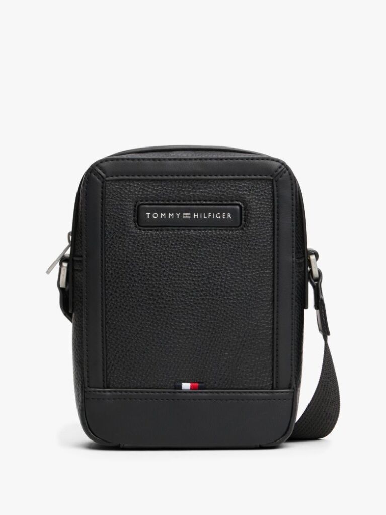 Black Pebble Grain Logo Crossbody Reporter Bag  Men
