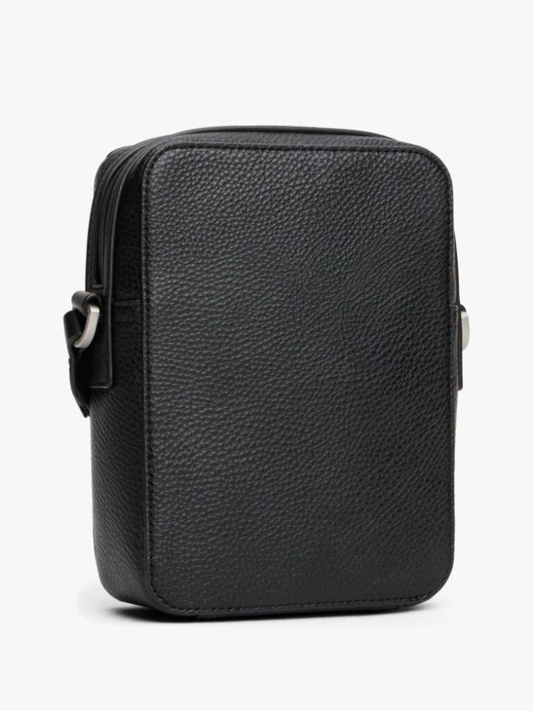 Black Pebble Grain Logo Crossbody Reporter Bag  Men