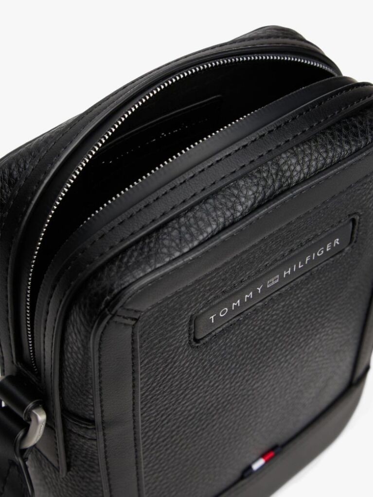 Black Pebble Grain Logo Crossbody Reporter Bag  Men