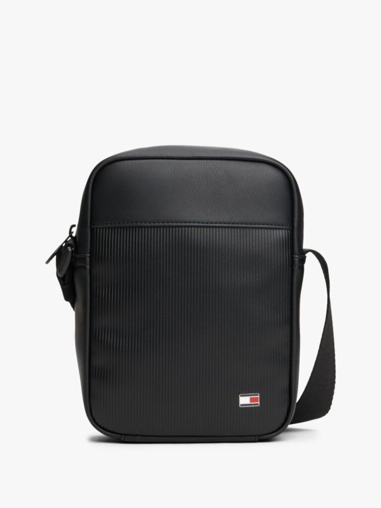 Black Hilfiger Flag Ribbed Crossbody Reporter Bag  Men
