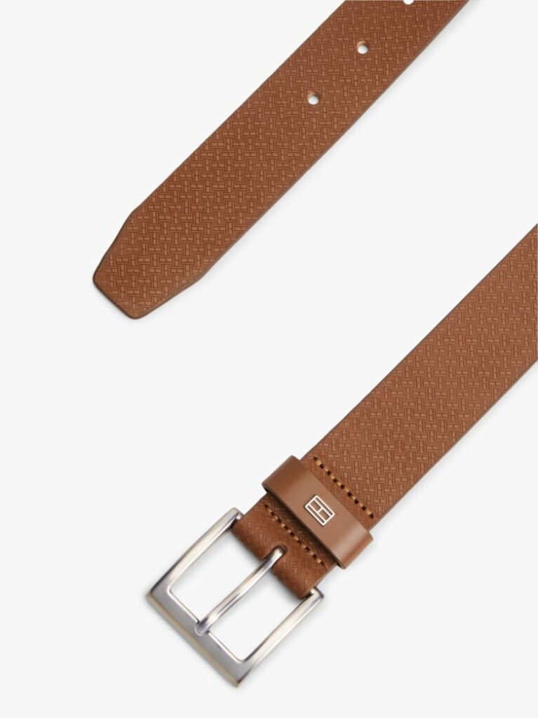 Brown Flag Plaque Embossed Leather Belt  Men