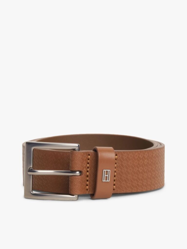 Brown Flag Plaque Embossed Leather Belt  Men