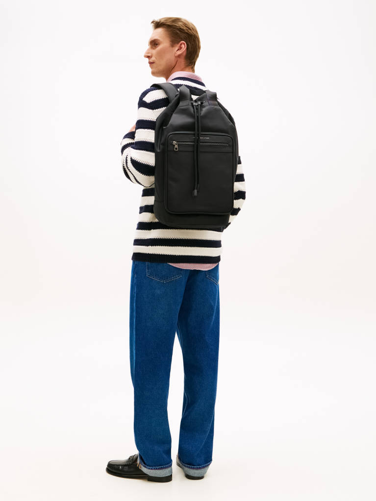 Black Metal Logo Crossbody Sling Bag  Men