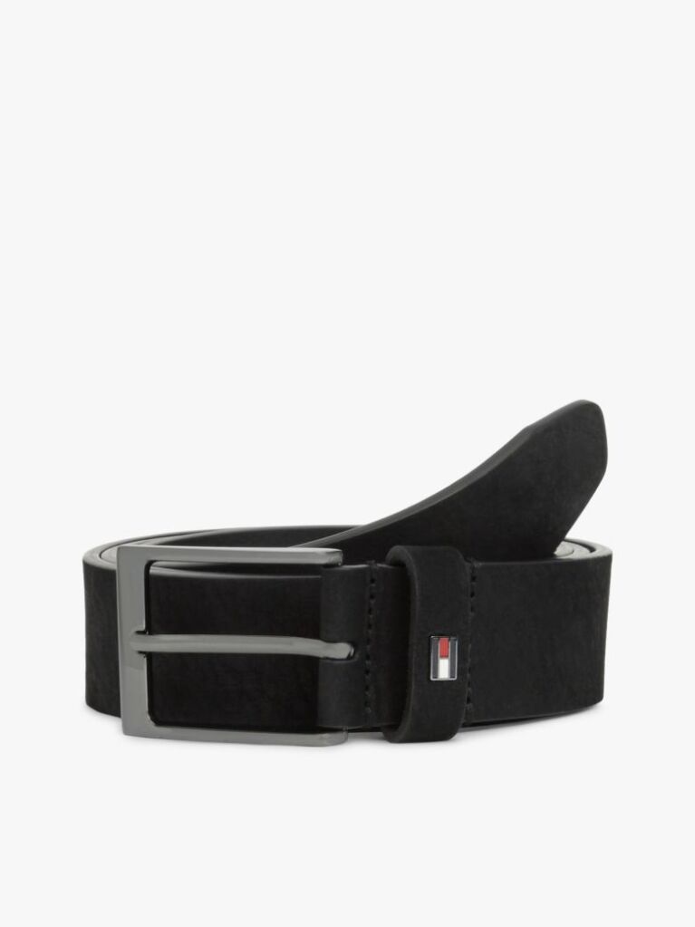 Black Enamel Flag Rectangular Buckle Leather Belt  Men