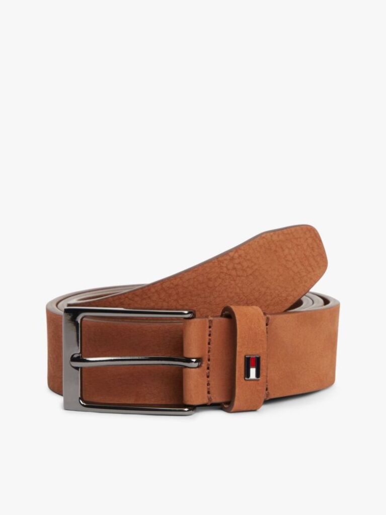 Brown Enamel Flag Rectangular Buckle Leather Belt  Men