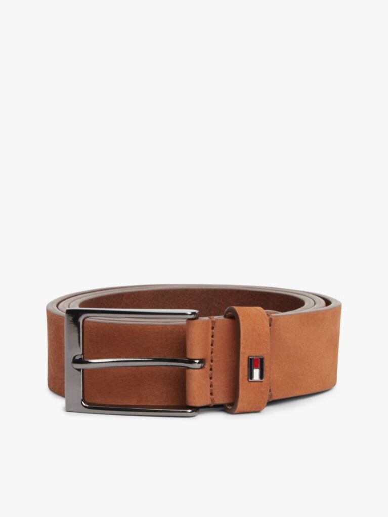 Brown Enamel Flag Rectangular Buckle Leather Belt  Men