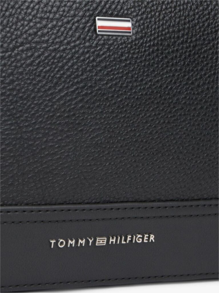 Black Signature Tape Plaque Crossbody Reporter Bag  Men