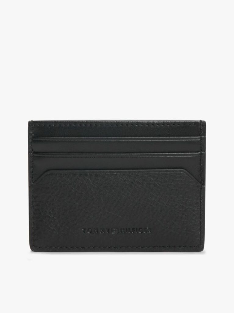 Black Leather Signature Plaque Card Holder  Men