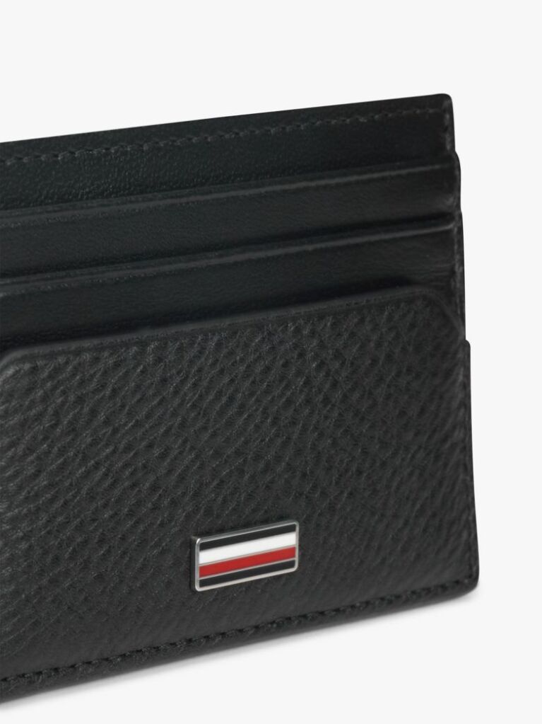 Black Leather Signature Plaque Card Holder  Men