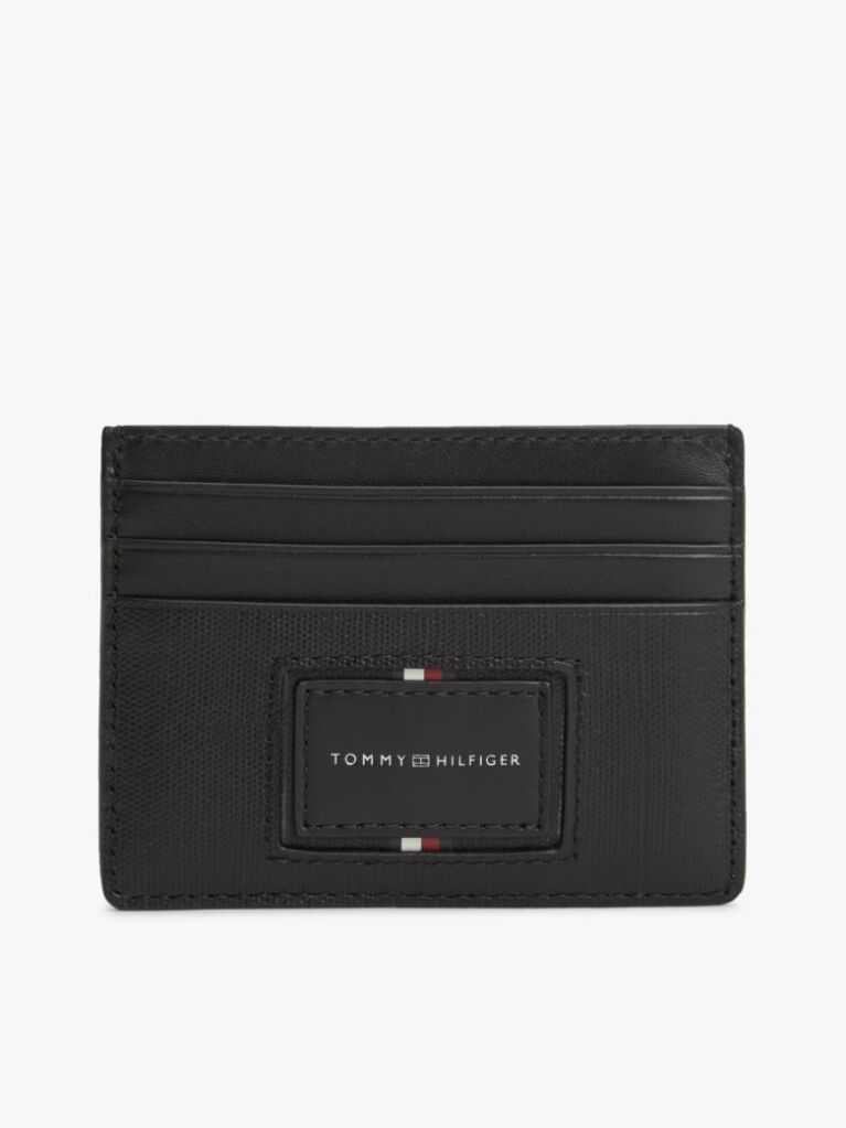 Black Leather Caviar Grain Card Holder  Men