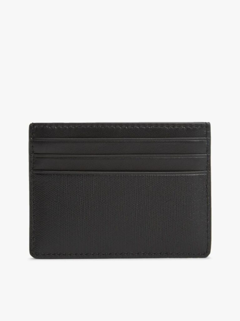 Black Leather Caviar Grain Card Holder  Men