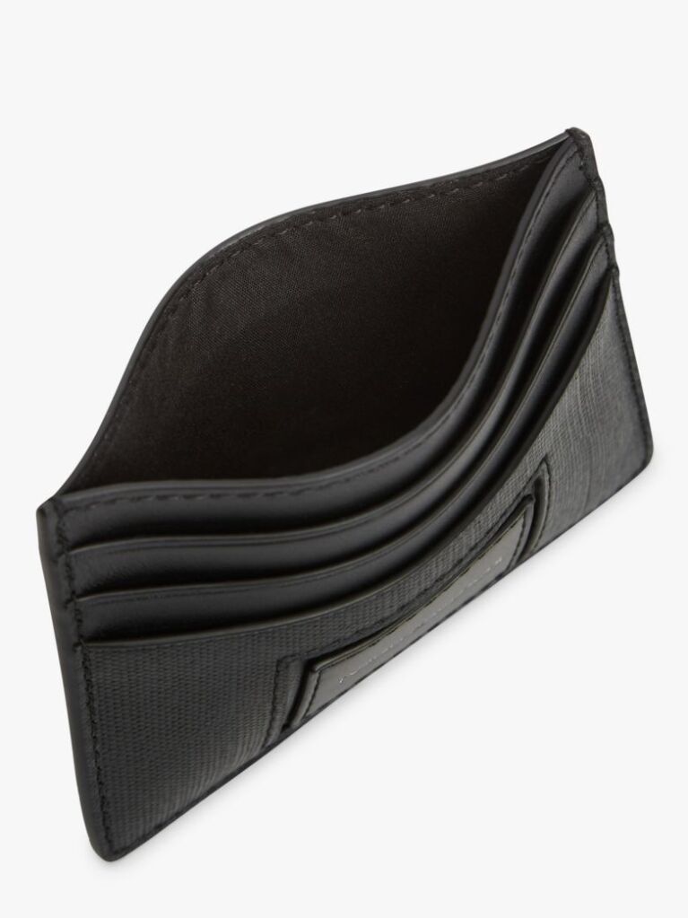 Black Leather Caviar Grain Card Holder  Men