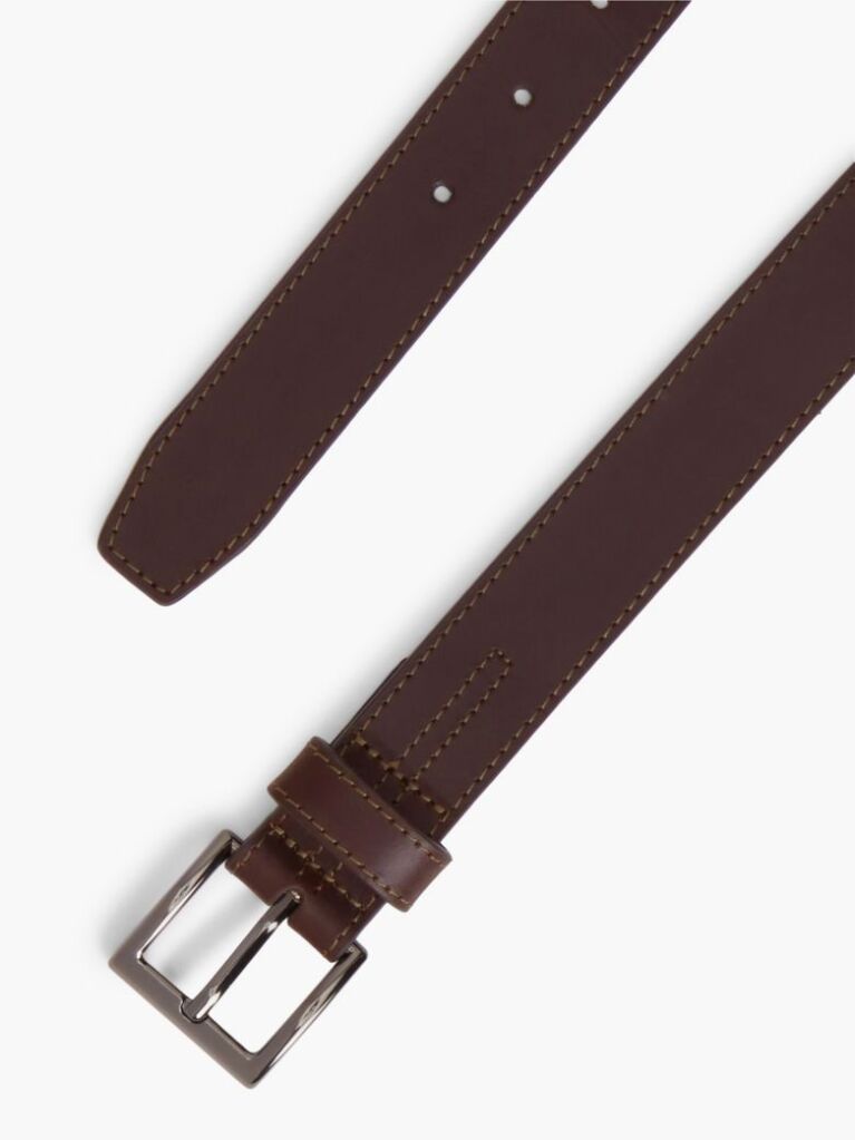 Brown Topstitch Square Buckle Leather Belt  Men