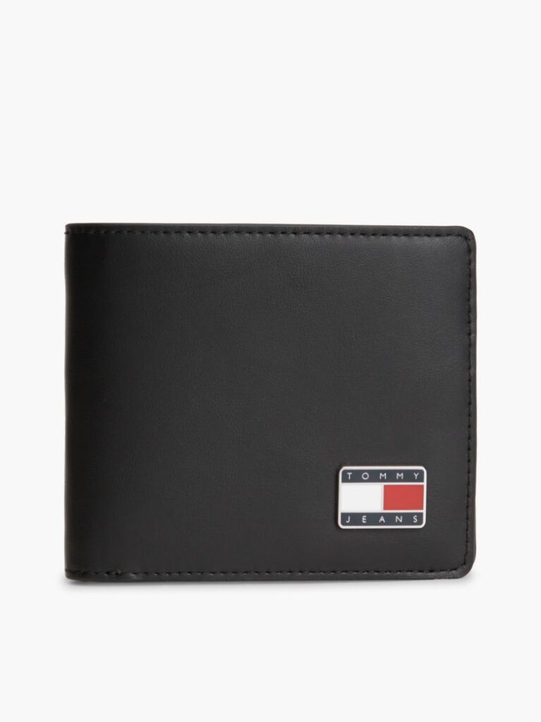 Black Leather Logo Plaque Bifold Wallet  Men
