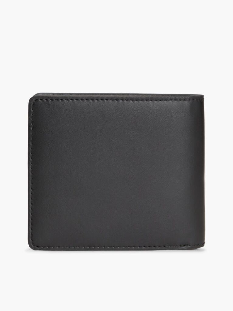 Black Leather Logo Plaque Bifold Wallet  Men