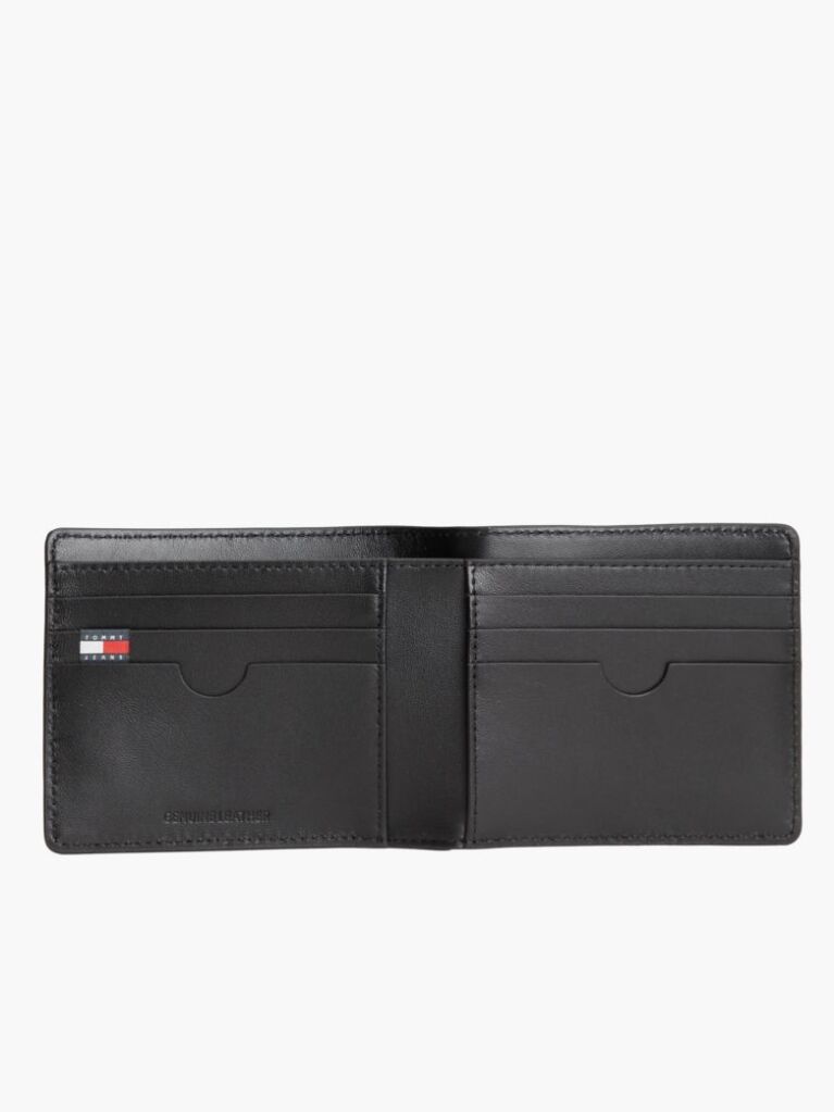 Black Leather Logo Plaque Bifold Wallet  Men