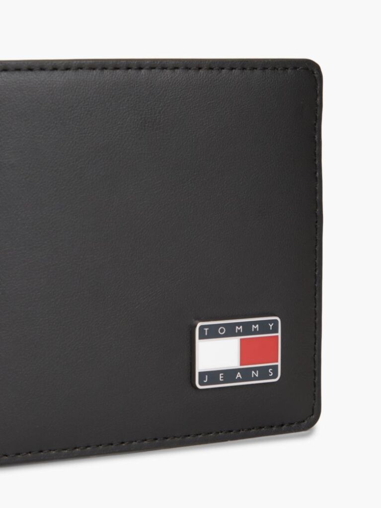 Black Leather Logo Plaque Bifold Wallet  Men