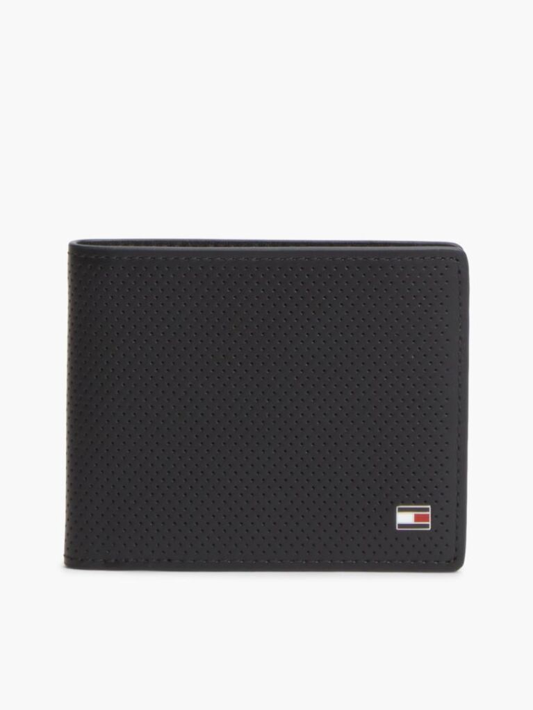 Black Perforated Leather Bifold Wallet  Men