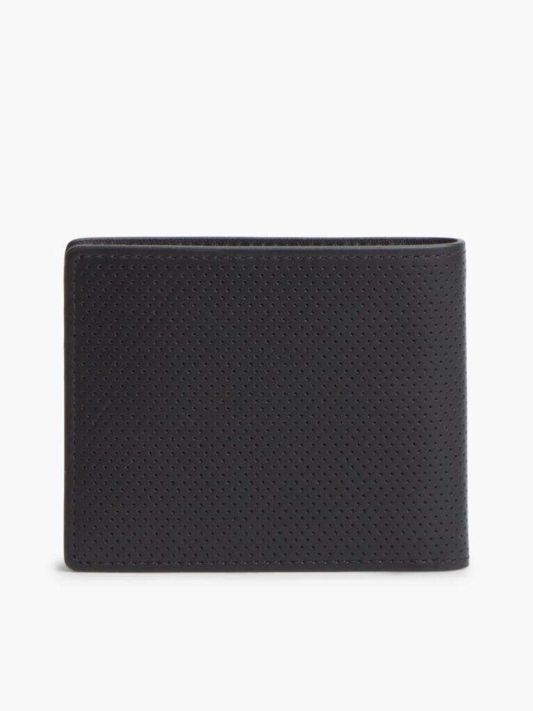 Black Perforated Leather Bifold Wallet  Men