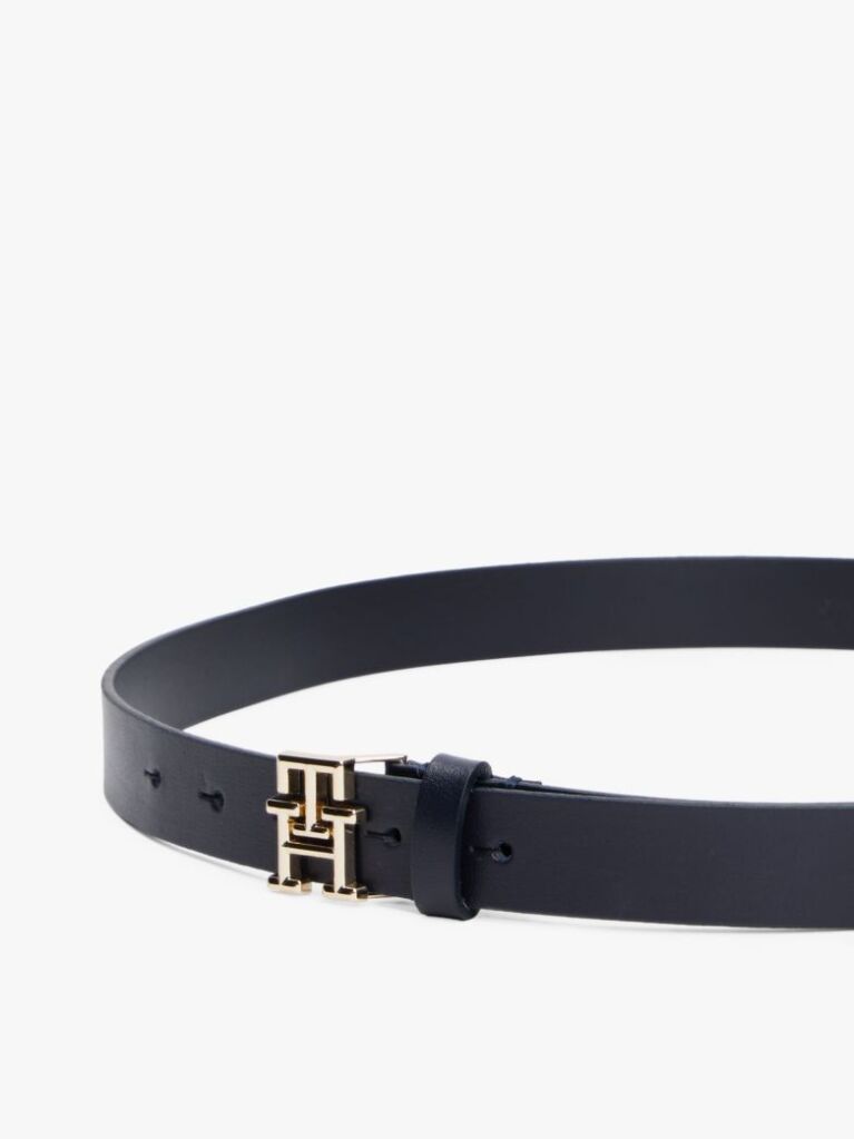 Blue TH Emblem Plaque Leather Belt  Women