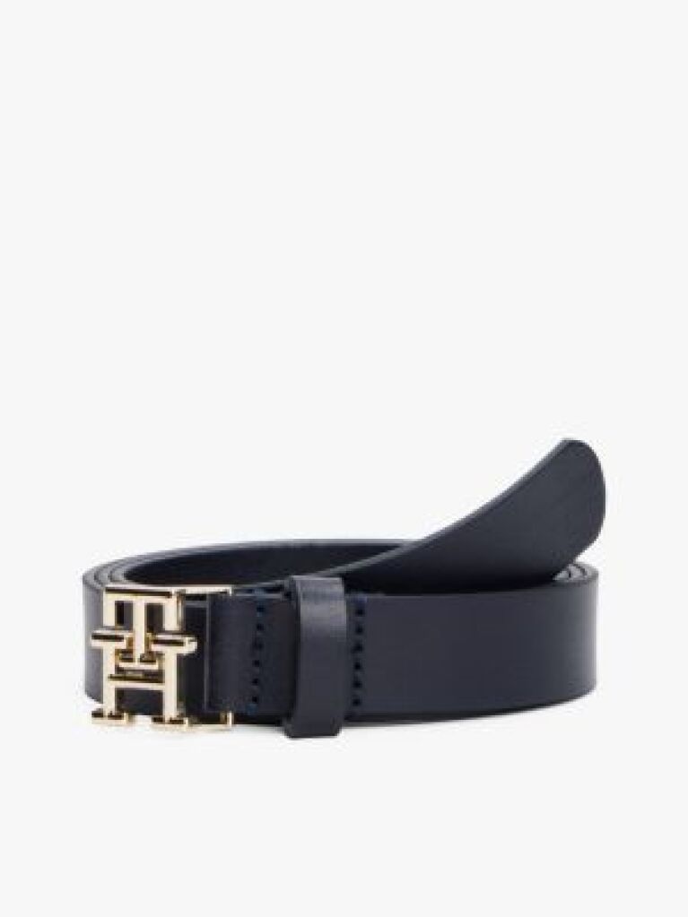 Blue TH Emblem Plaque Leather Belt  Women