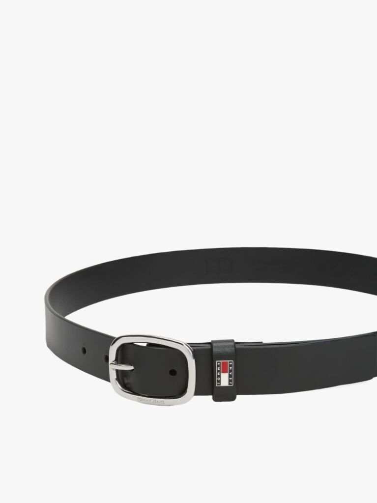 Black Oval Buckle Leather Belt  Women