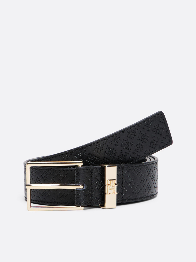 Black TH Monogram Leather Belt  Women