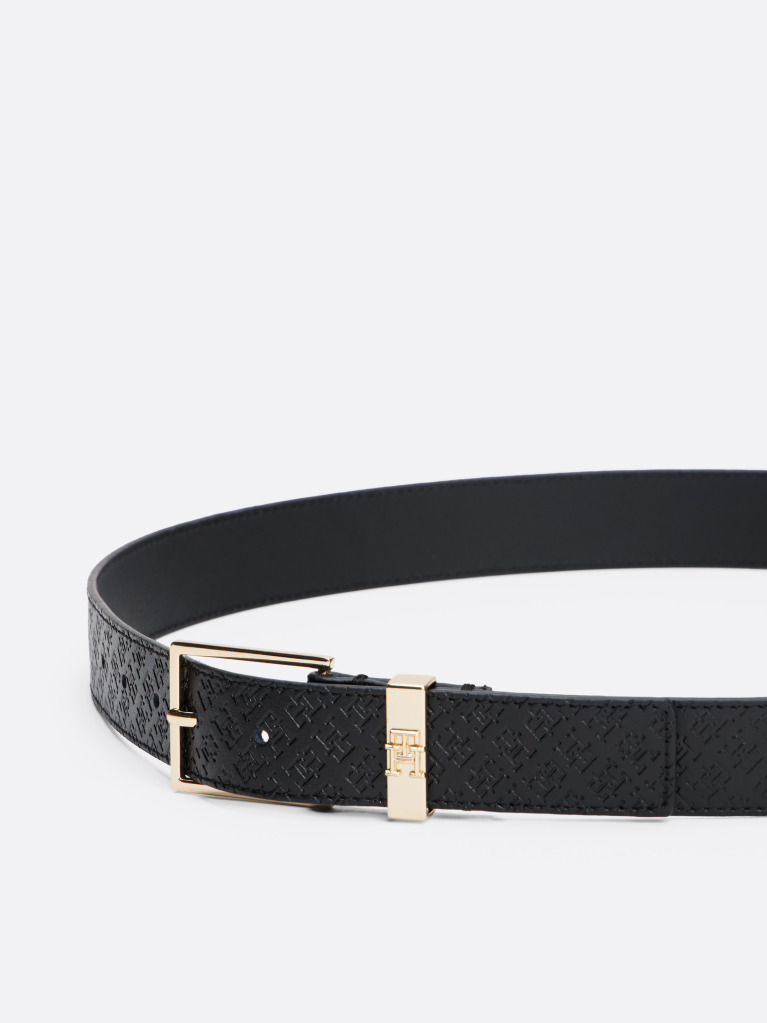 Black TH Monogram Leather Belt  Women