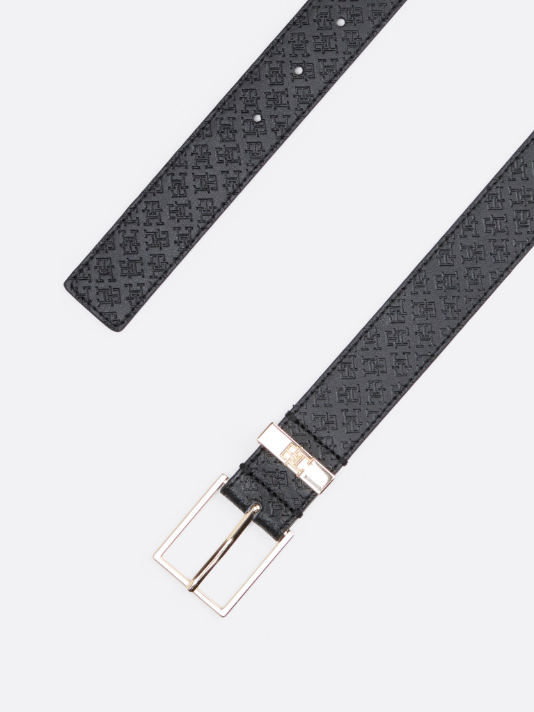 Black TH Monogram Leather Belt  Women