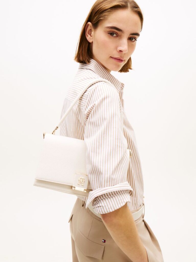 Beige TH Monogram Flap Closure Crossbody Bag  Women