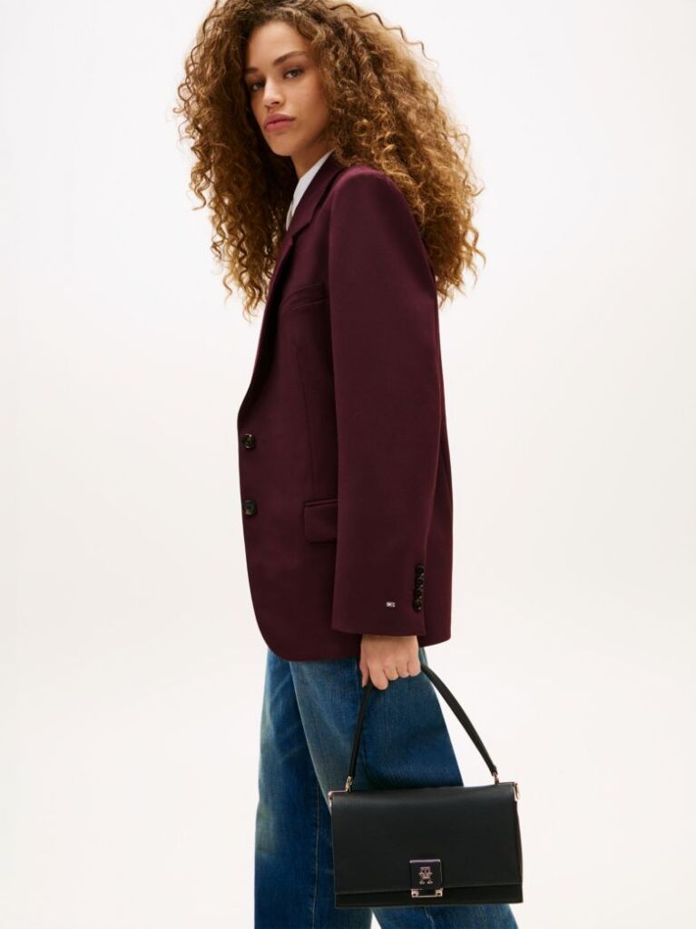 Black TH Monogram Flap Closure Crossbody Bag  Women