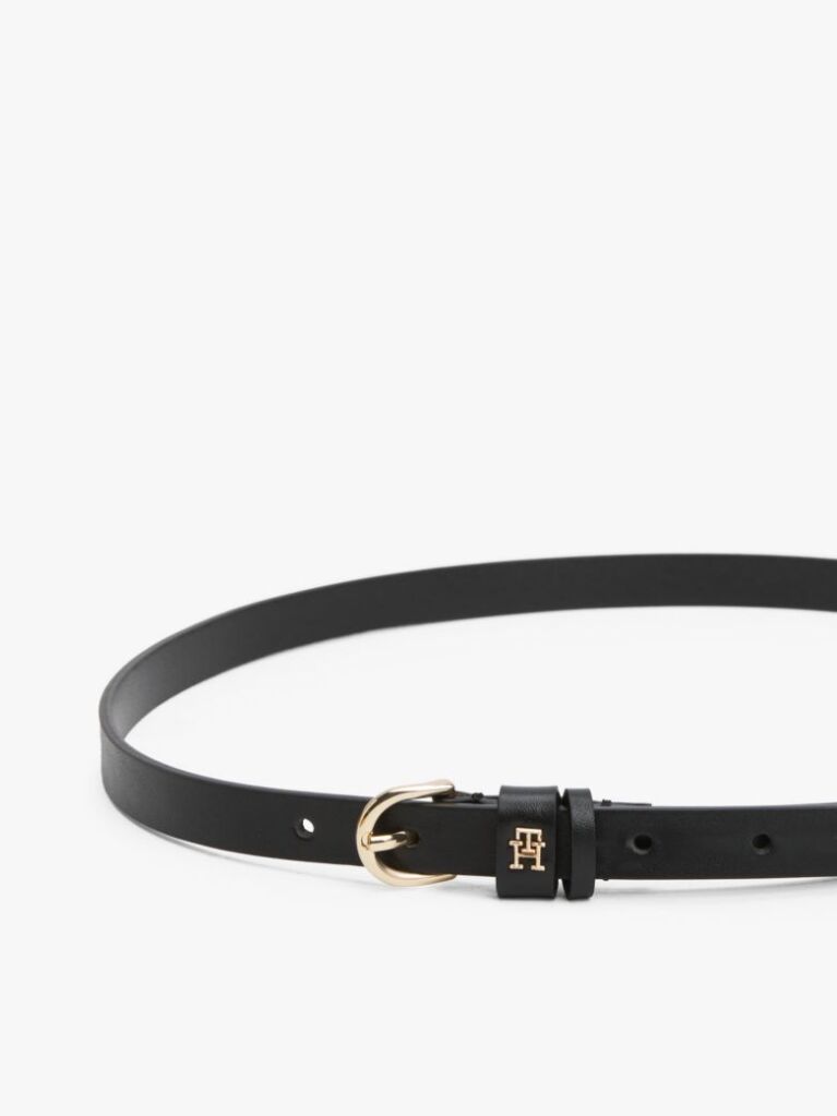 Black Essential TH Monogram Leather Belt  Women