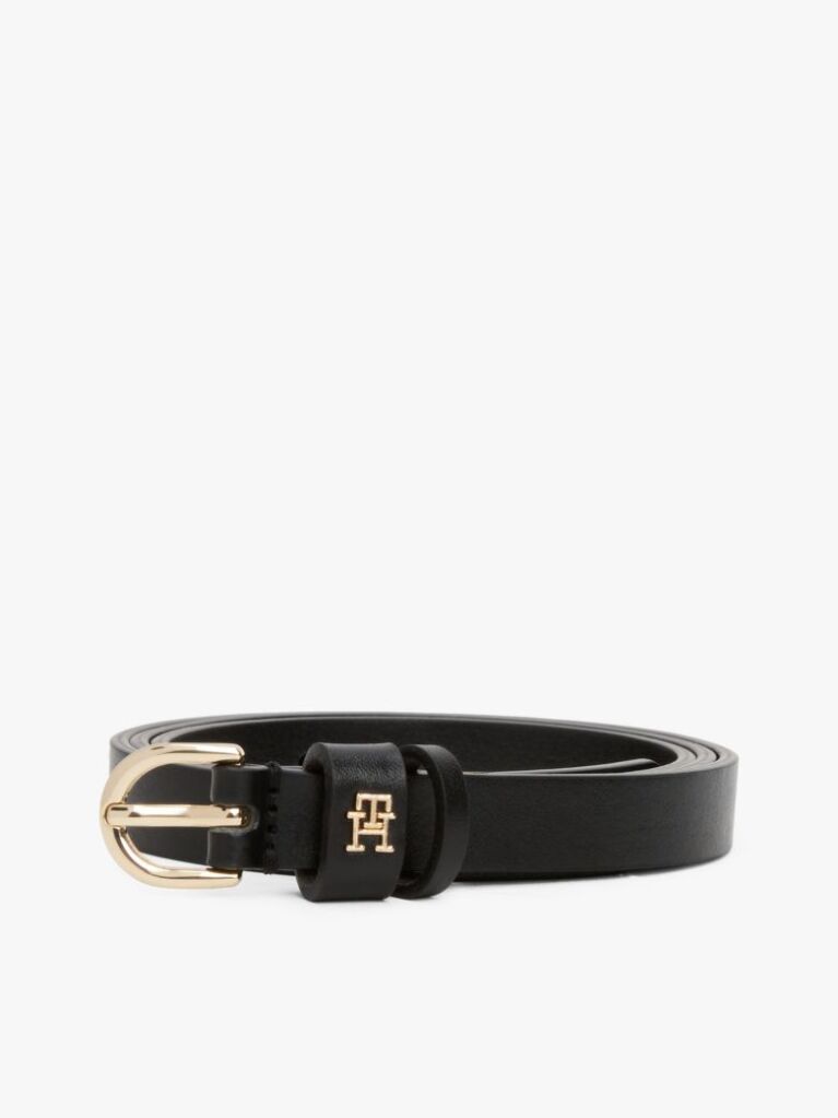 Black Essential TH Monogram Leather Belt  Women