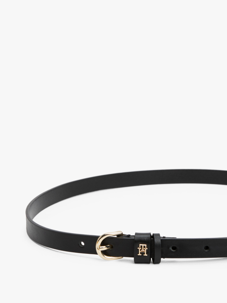 Black Essential TH Monogram Leather Belt  Women
