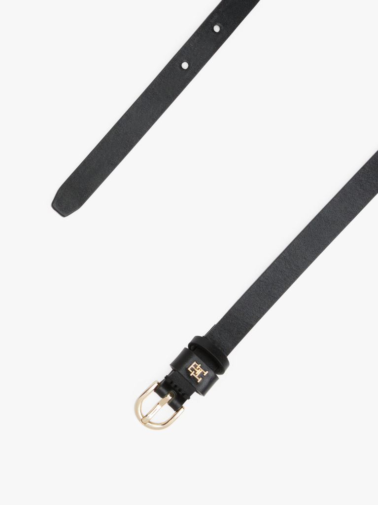 Black Essential TH Monogram Leather Belt  Women
