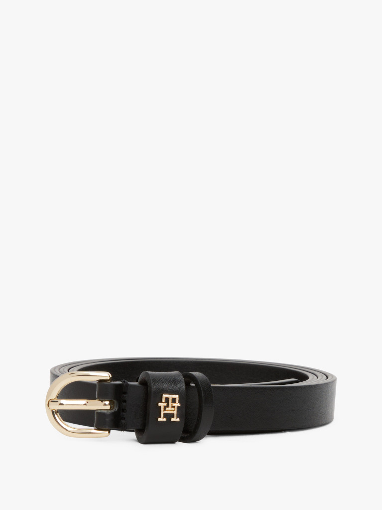 Black Essential TH Monogram Leather Belt  Women