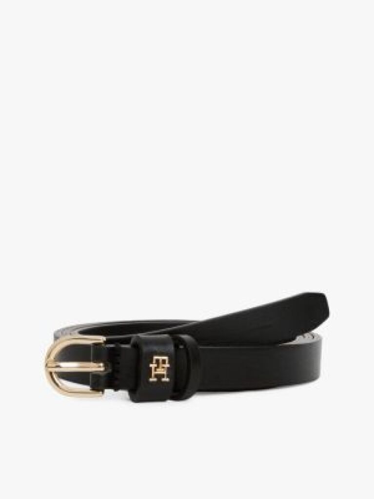 Black Essential TH Monogram Leather Belt  Women