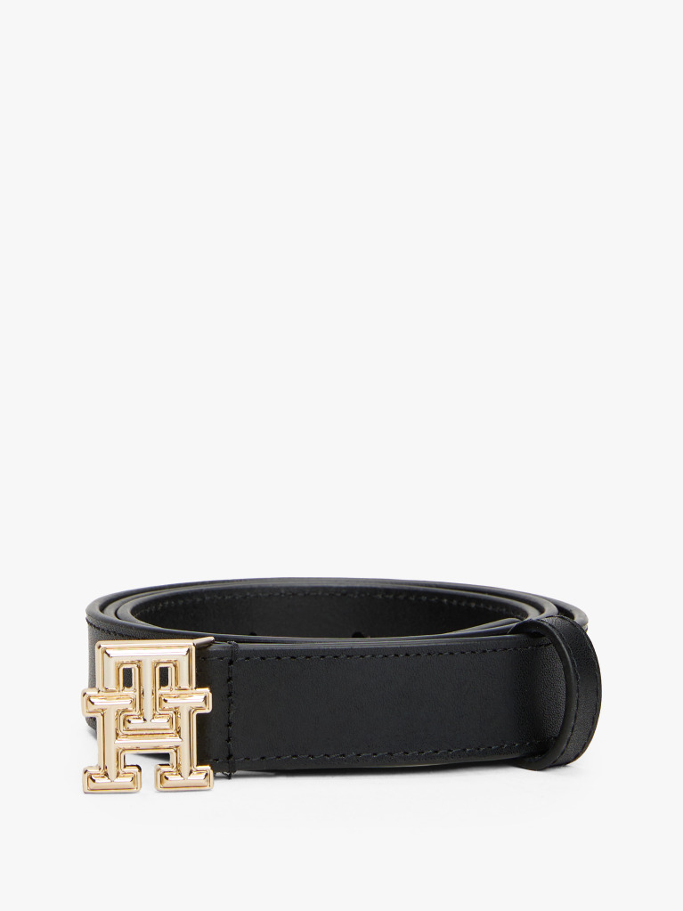 Black TH Monogram Leather Belt  Women