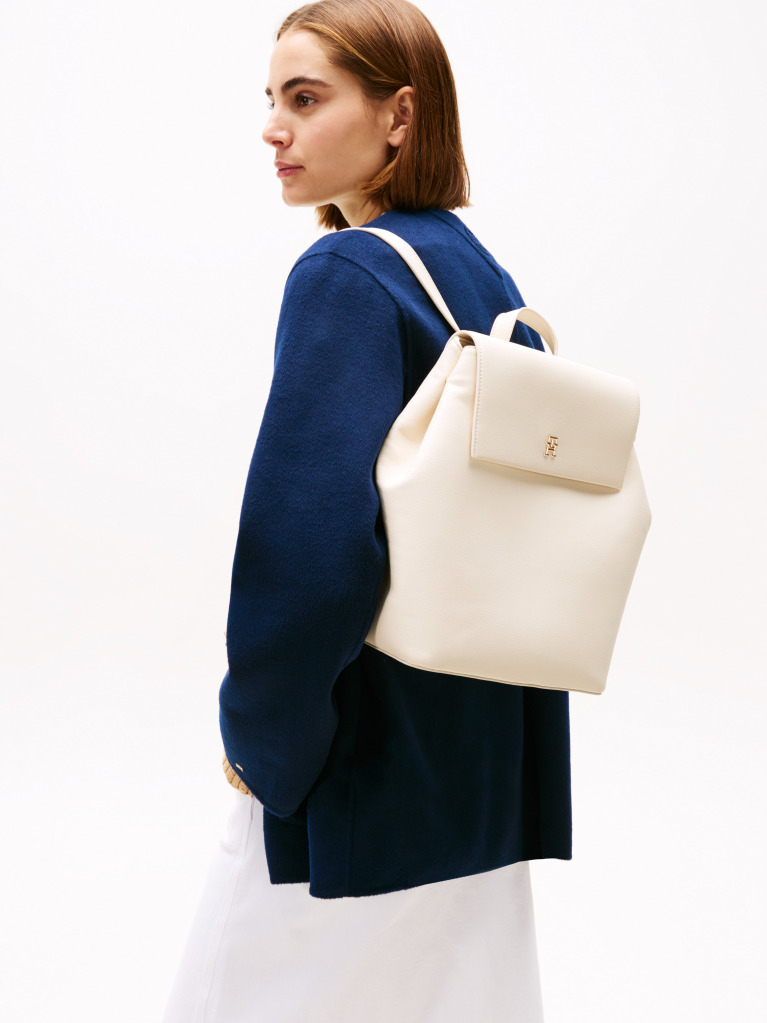 Beige TH Monogram Plaque Backpack  Women