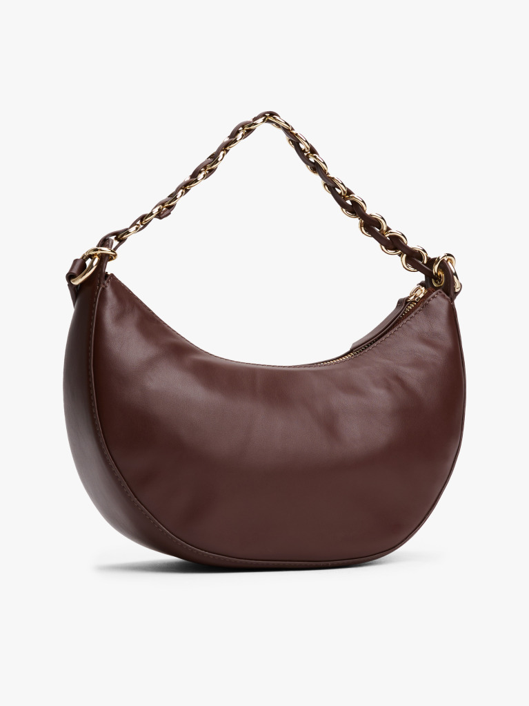 Brown Logo Leather Crescent Crossbody Bag  Women
