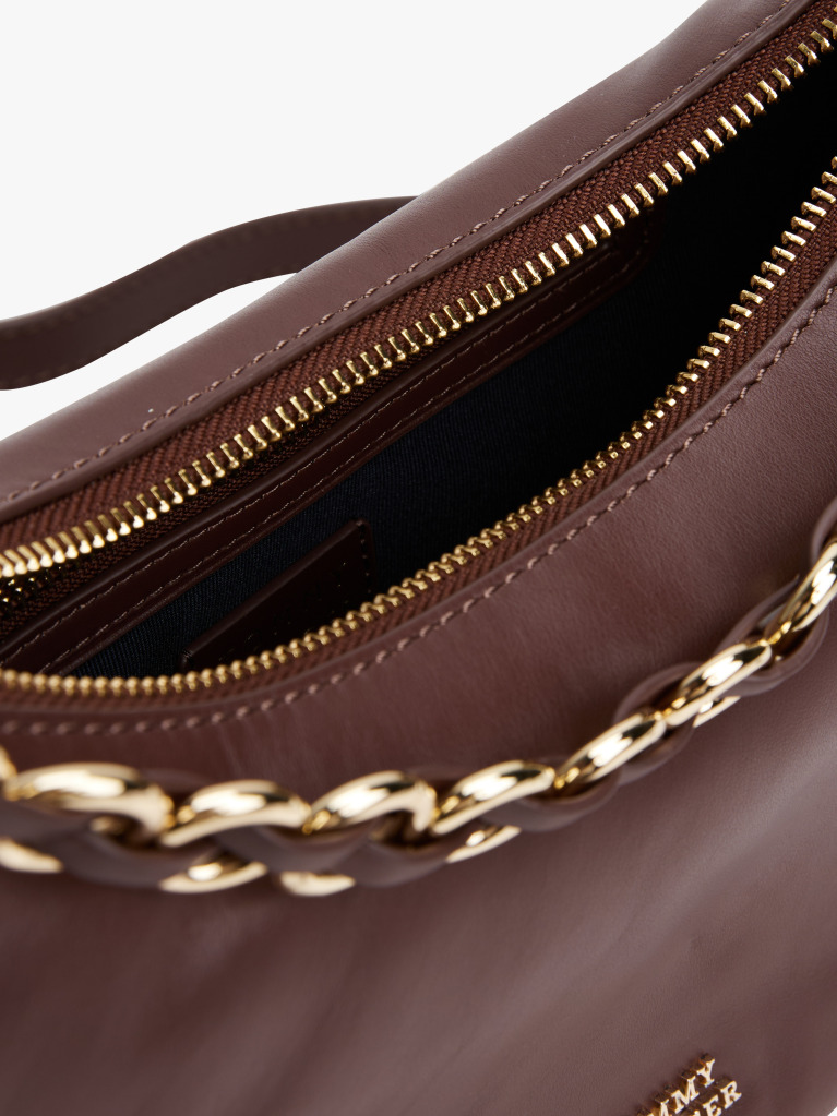 Brown Logo Leather Crescent Crossbody Bag  Women