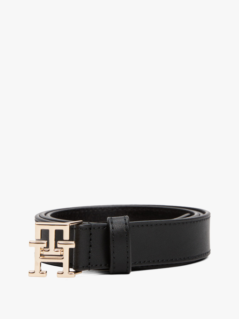 Black Modern TH Monogram Buckle Leather Belt  Women