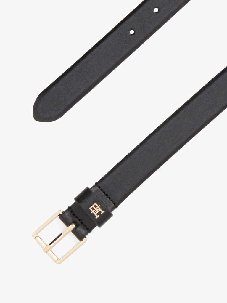 Black TH Monogram Square Buckle Leather Belt  Women